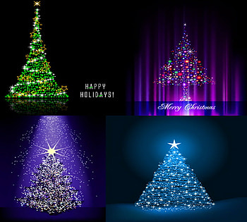 Trees, blue, purple, merry christmas, christmas trees, lights, four, green, colors HD wallpaper