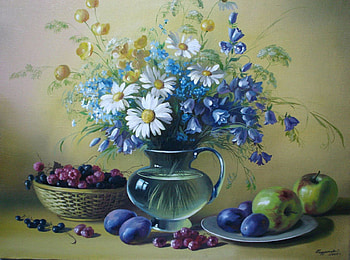 still life, art, fruit, nature, flowers, paintings, beauty HD wallpaper