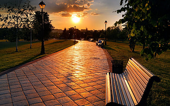 Cities, Park, Evening, Bench, Russia, Kharkov HD wallpaper