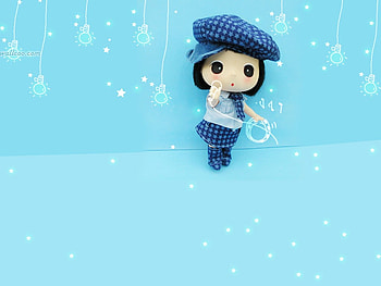 Sweet doll on blue, sweet, blue, doll, drawing HD wallpaper