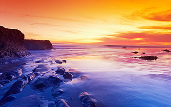 Sunset, sea, colorful, colors, rocks, clouds, nature, sky, ocean HD wallpaper