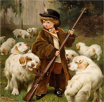 Shepherd, dog, painting, boy, art, sheep HD wallpaper