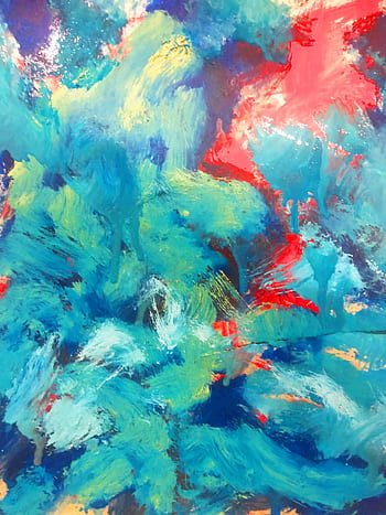 Dynamic abstract painting featuring vivid blues, reds, and greens, emphasizing texture and motion. HD phone wallpaper