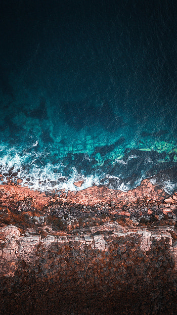 Coast, sea shore, aerial view, water HD phone wallpaper