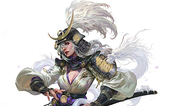 Ashina, white, fantasy, art, samurai, girl, sun haiyang, warrior HD wallpaper