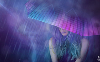 :-), blue, umbrella, pink, rain, fantasy, girl, luminos, blazgad HD wallpaper
