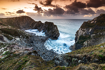 Stair hole, aerial view, coast, sea, clouds, nature HD wallpaper