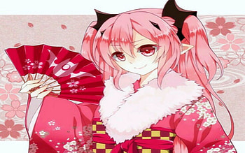 Red Hand Fan, Girl, Hair, Red, Anime, Hand Fan HD wallpaper