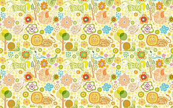 Texture, blue, yellow, flower, green, paper, child, pattern HD wallpaper