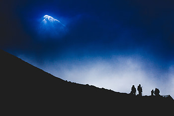 Night, Climbers, Mountain, Dark, Silhouette, Tourists HD wallpaper