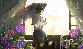Girl in rain, pretty, original, anime HD wallpaper
