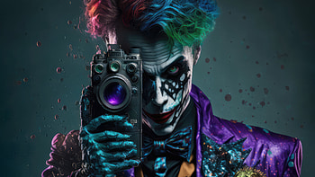 Joker Colorful With Tattos And Camera, joker, supervillain, superheroes, artist, artwork, digital-art, deviantart HD wallpaper