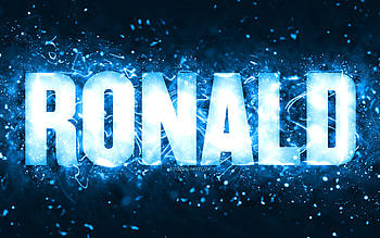 Happy Birtay Ronald, , blue neon lights, Ronald name, creative, Ronald Happy Birtay, Ronald Birtay, popular american male names, with Ronald name, Ronald HD wallpaper