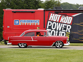 55 Chevy, bowtie, classic, gm, red HD wallpaper