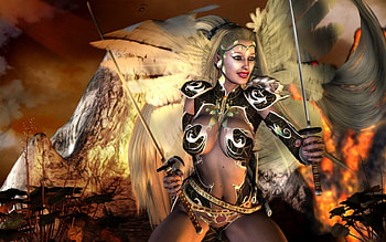 Golden Warrior Angel, daz3d, angel, girl, orange, woman, warrior, female HD wallpaper