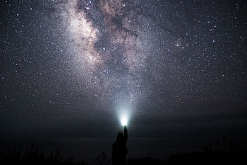 Sky, Universe, Shine, Light, Starry Sky, Space, Human, Person HD wallpaper
