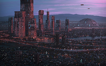 Futuristic city skyline, Buildings, Reflection, Clouds HD wallpaper