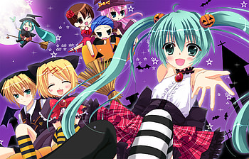 Vocaloid Halloween, hatsune miku, hachune miku, meiko, kaito, vocaloid, witch, halloween, megurine luka, kagamine rin, kagamine len HD wallpaper