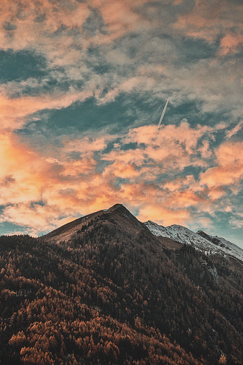 Nature, Trees, Sky, Mountains, Autumn, Clouds, Italy, Zillertal Alps, Cilliertal Alps HD phone wallpaper