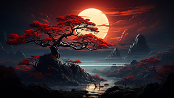 Landscape: Crimson Twilight Serenity, landscape HD wallpaper