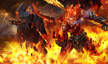 Wukong Volcanic, monkey, flame, fury, anger, orange, volcan, king, volcanic, yellow, red, league of legends, wukong, lol, fire HD wallpaper