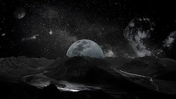 moon behind mountains, moon, dark HD wallpaper