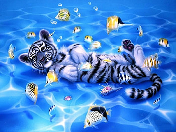 Ocean Bed, big wild cats, fishes, oceans, paintings, summer, love four seasons, animals, underwater, white tiger HD wallpaper