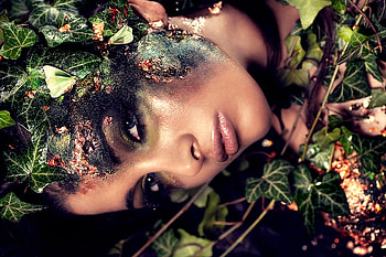 Natures beauty, model, art, faces, butterffly, artistic, absrtact, leaves, pretty, green, face, female HD wallpaper