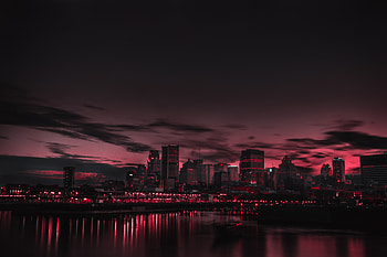 Red Night Panorama Buildings Lights Red Sky , nature, buildings, night HD wallpaper
