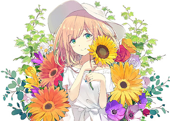 Cute, anime girl, flowers HD wallpaper