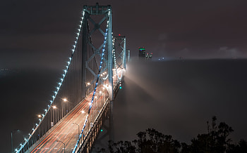 Bridges, Bridge, , Bay Bridge, Fog, Light, Night, San Francisco HD wallpaper