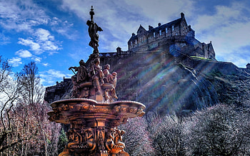 Edinburgh Castle, Old fountain sculptures, Scotland's heritage, High-quality HD wallpaper