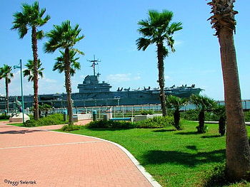Lexington Flight Deck, trees, ship, grass, sky HD wallpaper