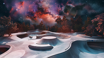 Cosmic Skatepark - Celestial Skate Experience, skate park, galaxy, Night Sky, landscape, cosmic HD wallpaper