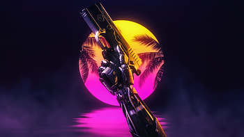 Synthwave X Guns, synthwave, vaporwave, guns, artist, artwork, digital-art HD wallpaper