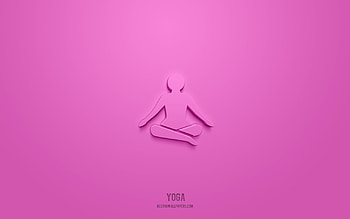 Yoga 3d icon, pink background, 3d symbols, Yoga, sport icons, 3d icons, Yoga sign, sport 3d icons HD wallpaper