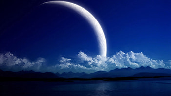 Landscape, Fantasy, Mountains, Sea, Clouds, Moon HD wallpaper