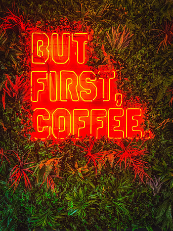Plants, Coffee, Words, Neon, Inscription HD phone wallpaper
