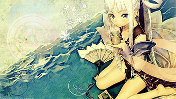 Anime, girl, tea, fan HD wallpaper