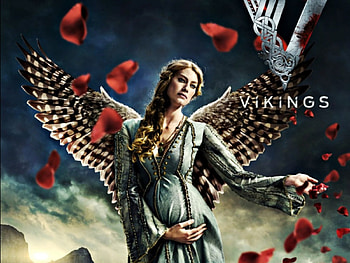 Alyssa Sutherland as Princess Aslaug, wings, girl, Princess Aslaug, actress, woman, tv series, petals, Alyssa Sutherland, red, Vikings HD wallpaper