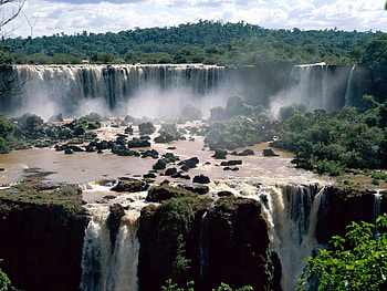 Nature, Trees, Stones, Waterfall, Brazil, Iguassu Falls HD wallpaper