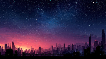 Midnight Skyline Dreams, night, city, stars, star, buildings, sky, artist, artwork, art, digital-art, deviantart HD wallpaper