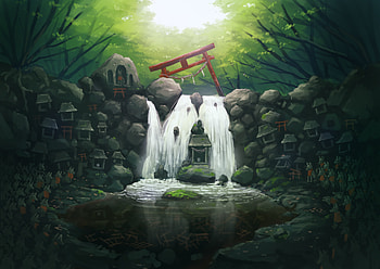 Original, anime, artwork, water current HD wallpaper