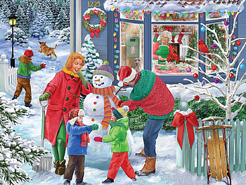 The Making of Frosty The Snowman, winter, snowman, snow, baubles, ribbon, wreath, cardinal, sled HD wallpaper
