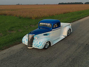 38 Pickup, white, bue, flames, truck HD wallpaper
