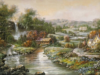 Eagle Ridge Falls, falls, trees, houses, water HD wallpaper