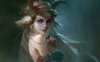 Succubus, blue, horns, art, girl, beauty, demon, woman, fantasy, luminos HD wallpaper