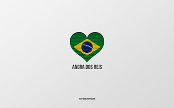 I Love Angra dos Reis, Brazilian cities, Day of Angra dos Reis, gray background, Angra dos Reis, Brazil, Brazilian flag heart, favorite cities, Love Angra dos Reis HD wallpaper