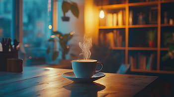 Cozy Coffee Shop with Steaming Brew, coffee, steam, table, coffee shop HD wallpaper
