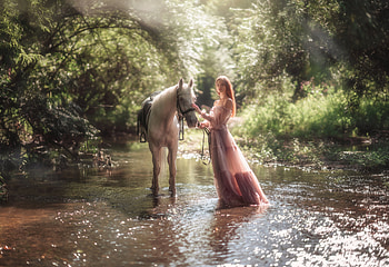 Girl Dreamy Encounter With Majestic Horse, girls, model, graphy HD wallpaper